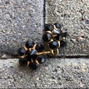 Vintage. Black Crystal Beaded Flower and Gold Metal